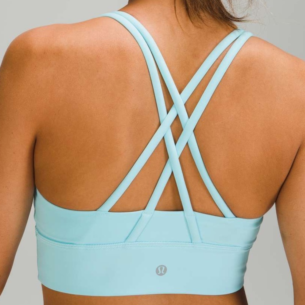 Like-new Lululemon energy long line sports bra in icing blue size 12